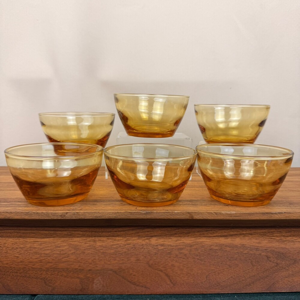 Vintage Libbey Amber Glass Bowl Set of 6 Dessert Bowls 4 Inch